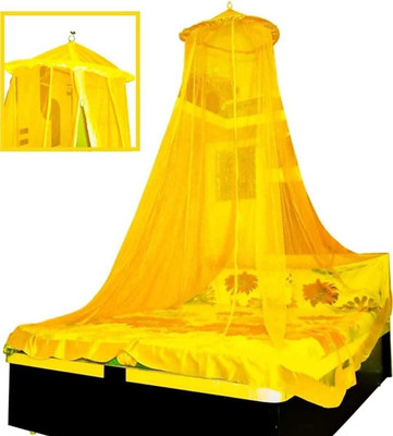 O AND M FASHION Polyester Adults Washable Round Mosquito Net For Double Bed Mosquito Net(Yellow, Ceiling Hung)