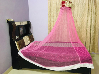 O AND M FASHION Polyester Adults Washable Round Mosquito Net For Double Bed Mosquito Net(Pink, Ceiling Hung)