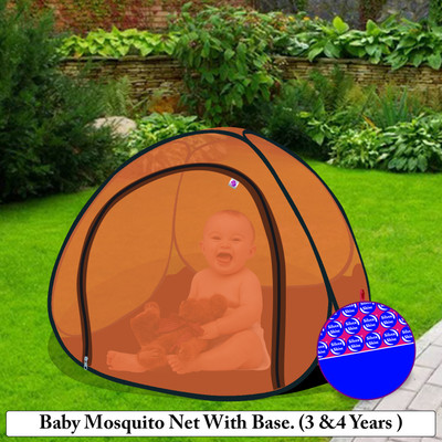 SILVER SHINE Polyester Adults Washable Washable Polyester Kids Baby Mosquito Net with Base Mosquito Net(Orange, Tent)