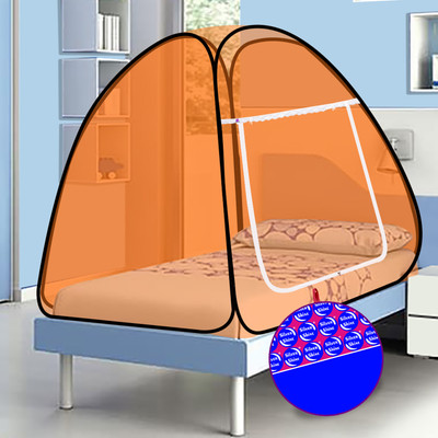 SILVER SHINE Polyester Adults Washable Polyester Foldable Single Bed Mosquito Net Mosquito Net(Orange-Black, Tent)