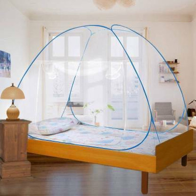 NR Enterprises Polyester Adults Washable N.R. Polyester Adults Washable Net Single Bed Mosquito Net (Blue, Tent) Mosquito Net(Light Blue, Tent)