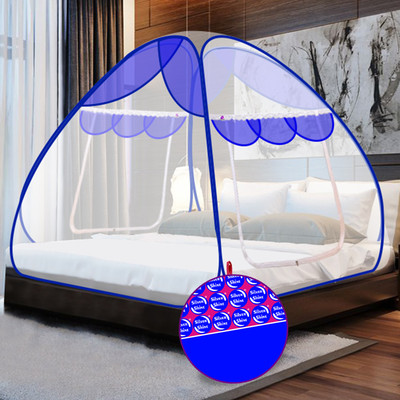 SILVER SHINE Polyester Adults Washable Polyester Foldable for Double Bed White And Blue Color Mosquito Net Mosquito Net(Blue and White, Tent)