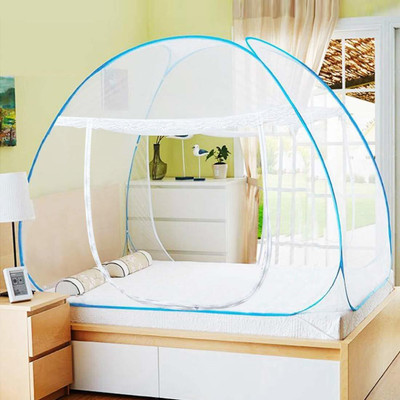 credicus Polyester Adults Washable Home Foldable King Size Mosquito Net for Double Bed with Soft Mesh and 2 Side Zipper Opening Doors White (200x200cm) Mosquito Net(Blue, White, Tent)