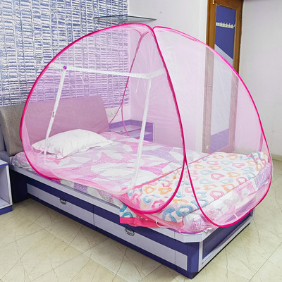 SILVER SHINE Polyester Adults Washable Polyster Fodeble for Single Bed Pink Color Tent Mosquito Net Mosquito Net(Pink, Tent)