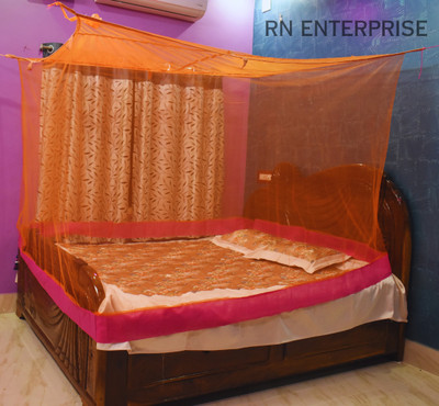 RN ENTERPRISE Polyester Adults Washable Standard Double Bed (6x7) Mosquito Net(Orange, Bed Box)