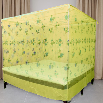 Fabrachana Cotton Adults Washable daisy net breathable double 6x7 feet bed without stand hanging Mosquito Net(Yellow, Bed Box)