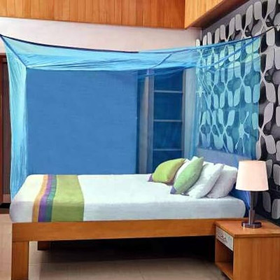 buyagain Cotton Adults Washable 7X7 FT Blue Mosquito Net for Double Bed Deluxe polycottom Material - Mosquito Net for Bedroom | Queen, King Size Bed Mosquito Net(Blue, Bed Box)