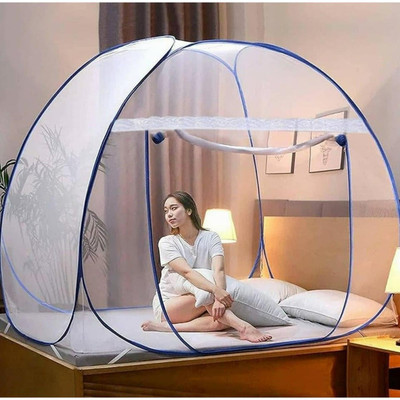 SIFRA Polyester Adults Washable Double Bed King Size Bed Machardani Mosquito Net(Blue, Tent)