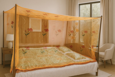 SKOFFICIAL Cotton Adults Washable Print_ super quality mosquito net_ for me Mosquito Net(Orange, Bed Box)