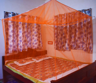 Mehon Craft HDPE - High Density Poly Ethylene Adults Washable Mosquito Net for double Bed Machardani Polyester Net Mosquito Net(Orange, Bed Box)