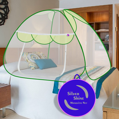 SILVER SHINE Polyester Adults Washable Green Color Single Bed Foldable Design Mosquito Net Machardani Mosquito Net(Green, Tent)