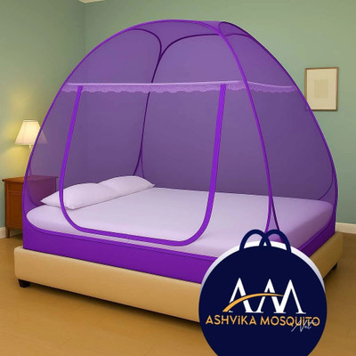 Ashvika mosquitoNet Double Bed , King Size , Big Large Super - 6x6, 7x7, 8x8, 6x6.5 ft Cotton Washable Adults Mosquito Net(Purple, Tent)