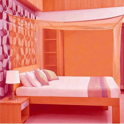 Mehon Craft Polyester Adults Washable Double Bed Mosquito Machhardani Net (Size 6x7-ft) Mosquito Net(Orange, Bed Box)