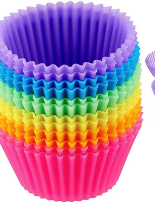 qaaf store Silicone Cupcake/Muffin Mould Round Shape Baking Cups | Muffins Moulds | Reusable Silicone | for Handmade Soap, Biscuit Chocolate | Microwave or Oven Tray Safe | Cake Making Supplies - Set of 12(Pack of 12)