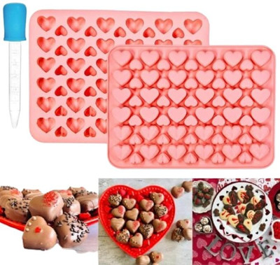 MARHABA TRADERS Silicone Chocolate Mould LEGACYCART Silicone Mini Heart 66- Slot with Dropper for Baking, Heart Shape Ice Cube Candy Chocolate Mold, Valentine Candy Molds for Making Gummy, Candy, Chocolate Cake Heart Ice Tray (Pack of 2)(Pack of 2)