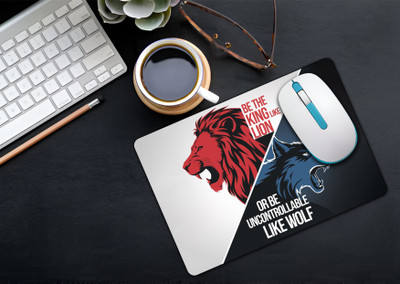 Raikamal Mouse Pad | Be The King Like Lion Or Be Uncontrollable Like Wolf Non Slip Base Mousepad(Red, Blue)