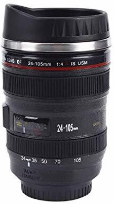 FLITZIP Steel Insulated Camera Lens Coffee with Air Tight Cap, Open/Closed lid For Tea or Coffee Stainless Steel, Plastic Coffee Mug(350 ml)