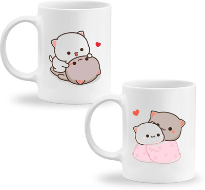 GIFTkarde Goma & Peach Bear Printed Couple Coffees Ceramic Coffee Mug(325 ml, Pack of 2)