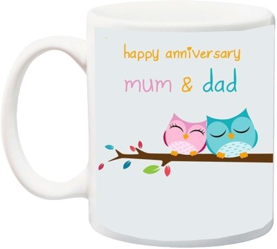 ME&YOU Gift for Father/Mother/Daddy/Mummy;Happy Anniversary mom And dad Print Ceramic Coffee Mug(325 ml)