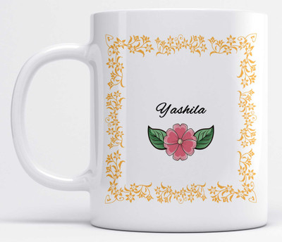 LOROFY Name Yashila Printed Orange Frame Design White Ceramic Coffee Mug(350 ml)
