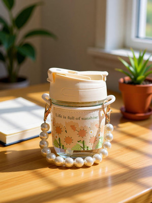 HK4 Glass Coffees with Pearl Chain Belt Glass Tumbler(350 ml)