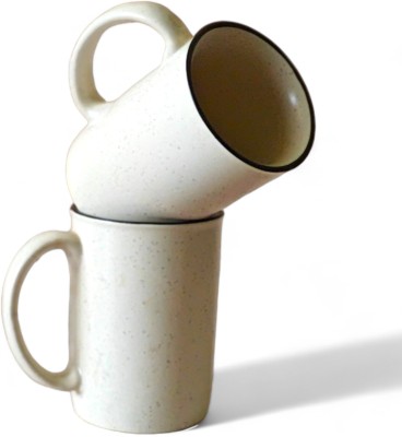 Claymistry Tall Beige Cup | 11cm * 8cm * 11cm | Matte Finish Ceramic Coffee Mug(260 ml, Pack of 2)