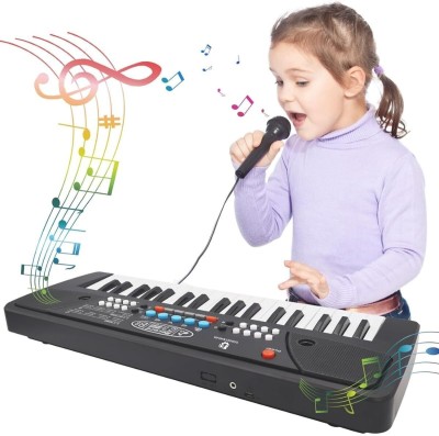 Toyporium 37-Keys Piano Toy with USB Cable, Microphone & Song Record Features for Kids|08(Black)