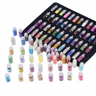 Glamezone 48 Bottles 3D Nail Art Charms Kit Random Nail Art Glitter Sequins Glitter Powder(Multicolor)