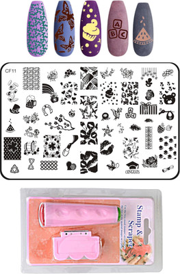 Royalkart Nail Art Stamping Kit Jumbo Image Plate With Double-Sided Stamper & Scraper(CF1(multi color)