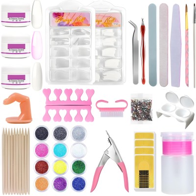 THR3E STROKES Nail Kit Set Professional Acrylic with Everything, 12 Glitter Acrylic Powder Kit(Multicolor)