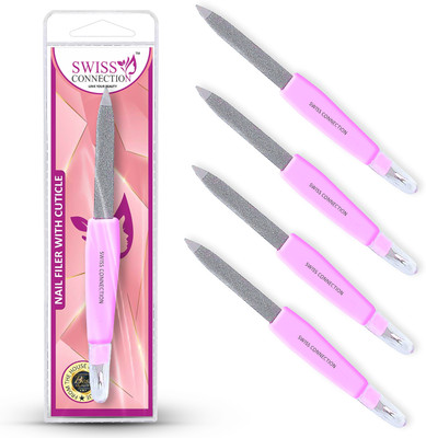 Swiss Connection 2 In 1 Nail Filer With Cuticle Remove|| Durable|| women & men ( Multicolor )(Set of 4)