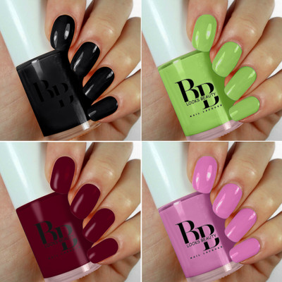 BB Looks Beauty High-Shine Long Lasting ,Non Toxic Professional Nail Polish Pack of 4 Linty, Lilac Lily, Cherry Bomb, Black Beauty(Pack of 4)