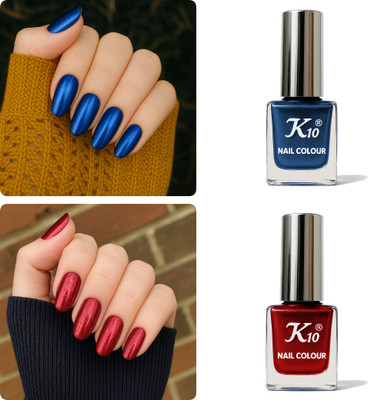 K10 Premium Colors Metallic Finish Nail Polish Multicolor Blue,Red(Pack of 2)