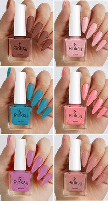Pinksy Quick Dry GEL Shine Nail Paint Combo Set for Women & Girls Multicolor(Pack of 6)
