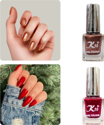 K10 Quick dry Long Lasting nail paint combo 24ML Cofee,Red(Pack of 2)