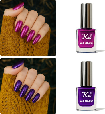 K10 Metallic Finish Nail Polish Multicolor Combo (12ML Each) DarkPink,Purple(Pack of 2)