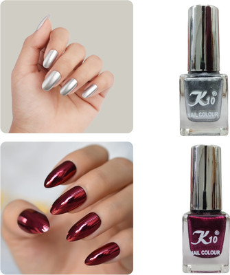 K10 New Unique Color Rich Paint HD Shine Pastel Color Combo Set Silver, Maroon(Pack of 2)