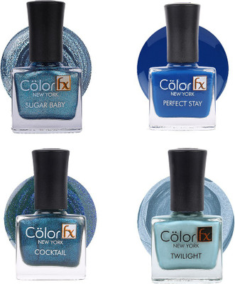 Color Fx Nail Enamel, Blue Paradise Collection Pack of 4, Gel like finish, Vegan-36 ml Multicolor(Pack of 4)