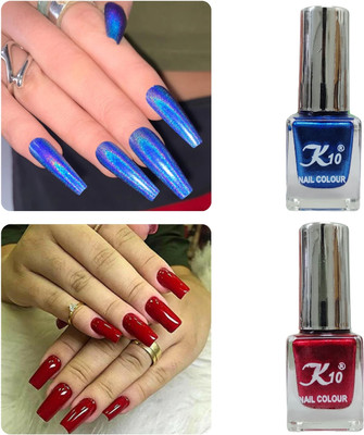 K10 MetallicNail Polish Combo Multicolor (12ML Each) Blue,Dark-Red(Pack of 2)