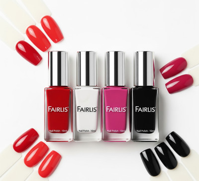 Fairlis Long Lasting Red, White, Pink & Black Nail Polish Combo Set Multicolor
