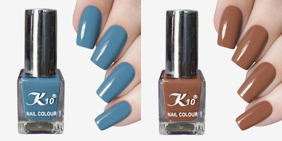 K10 Long Stay High Glossy Matte Finish Nail paint combo set(12ML Each) Blue,Chocolate(Pack of 2)