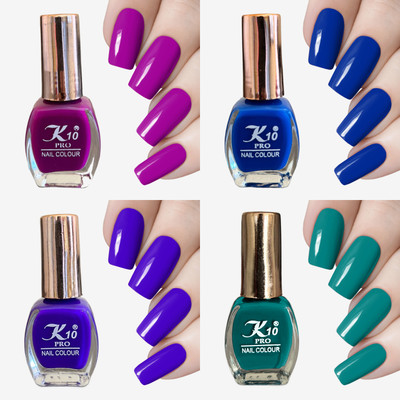K10 Quick dry Long lasting Matte Nail Polish combo set (7ML Each) Purple,NavyBlue,Teal,LightBlue(Pack of 4)