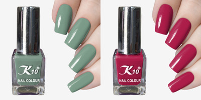 K10 Long Stay High Glossy Matte Finish Nail paint combo set(12ML Each) Burgundy,SpanishGreen(Pack of 2)