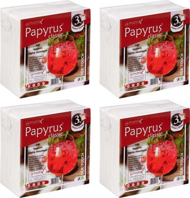 PAPYRUS Tissue Paper Napkins For Home | 13x13 cm 50 Pcs 3 Ply=150 sheets Pack of 4 White Paper Napkins(4 Sheets)