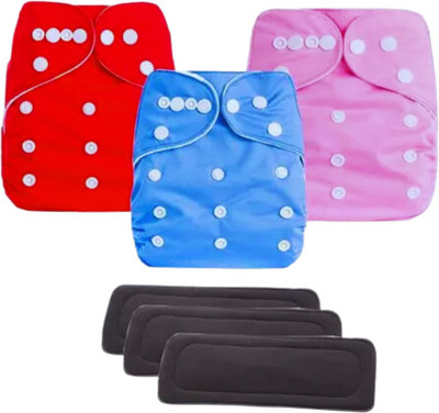 smilykid (Pack of 3 Cloth Diaper + 3 Insert), Multicolor 5 Layer Insert Washable for Baby