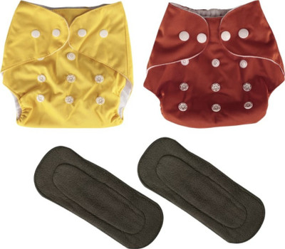 Smoky Reusable Washable Multicolour Baby Cloth Diaper With Black Bamboo Insert For New Born To 2 Year Baby (2 Diaper + 2 Insert) - S - M(4 Pieces)