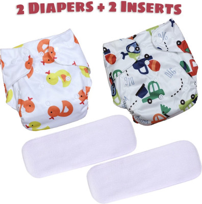 Jaydison Print Reusable Cloth Button Diaper Reuse Nappy & Insert 0-24m DCYoS-M1 - S - M(4 Pieces)