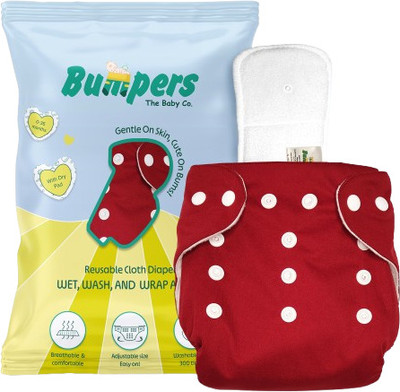Bumpers Reusable Baby Cloth Diaper with Insert Pad – Leakproof, Washable, 3M–3Y (Red)
