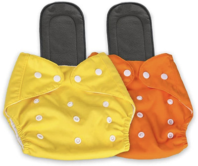 Stakipo Free Size Cloth Button Diaper Combo - 2 diaper with black insert (yellow orange)