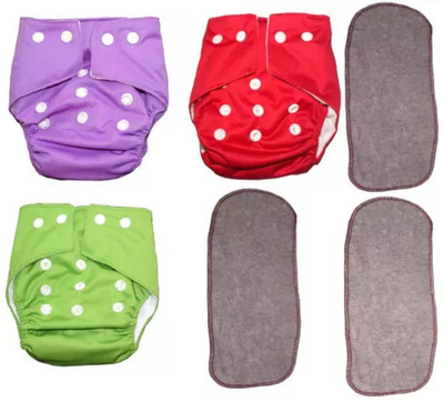smilykid (Pack of 3 Cloth Diaper + 3 Insert), Multicolor 5 Layer Insert Washable for Baby